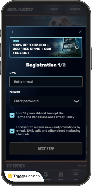Registreringsprocessen på golazzo casino
