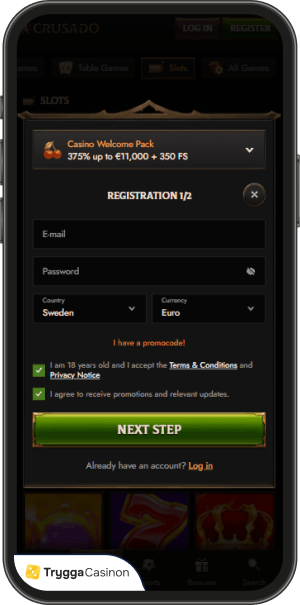 Registreringsprocessen på crusado casino