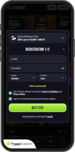 Registreringsprocessen på slimking casino